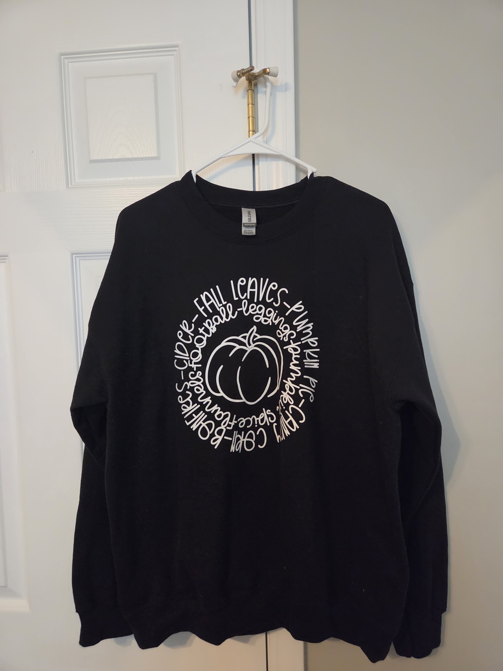 Gildan Black Crewneck Sweatshirt with White Pumpkin Graphic